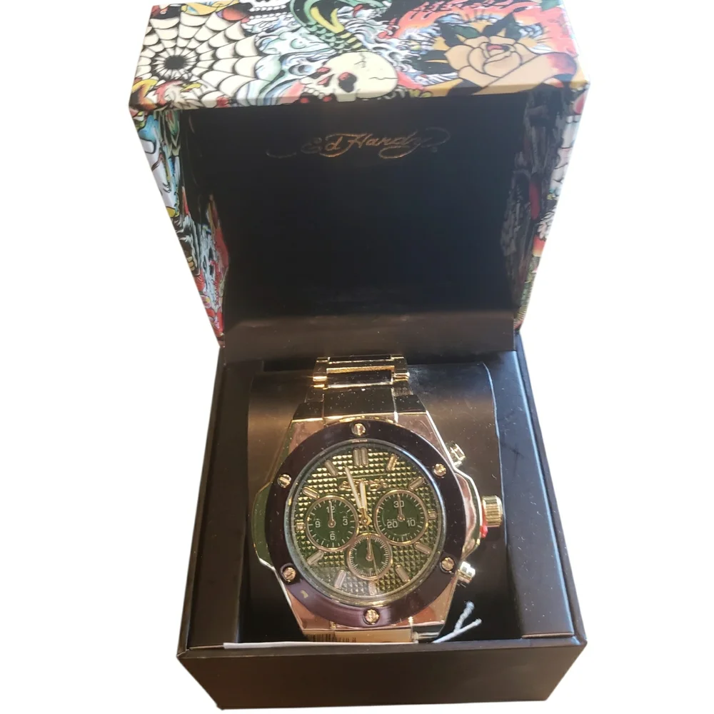 ED HARDY Men's Brushed Gold-Tone Metal Bracelet Watch 52mm - Picture 5 of 7